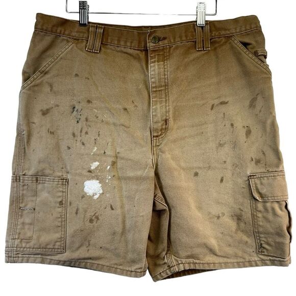90s Carhartt duck canvas Mens 40 Distressed Faded Shorts tan - Picture 1 of 16